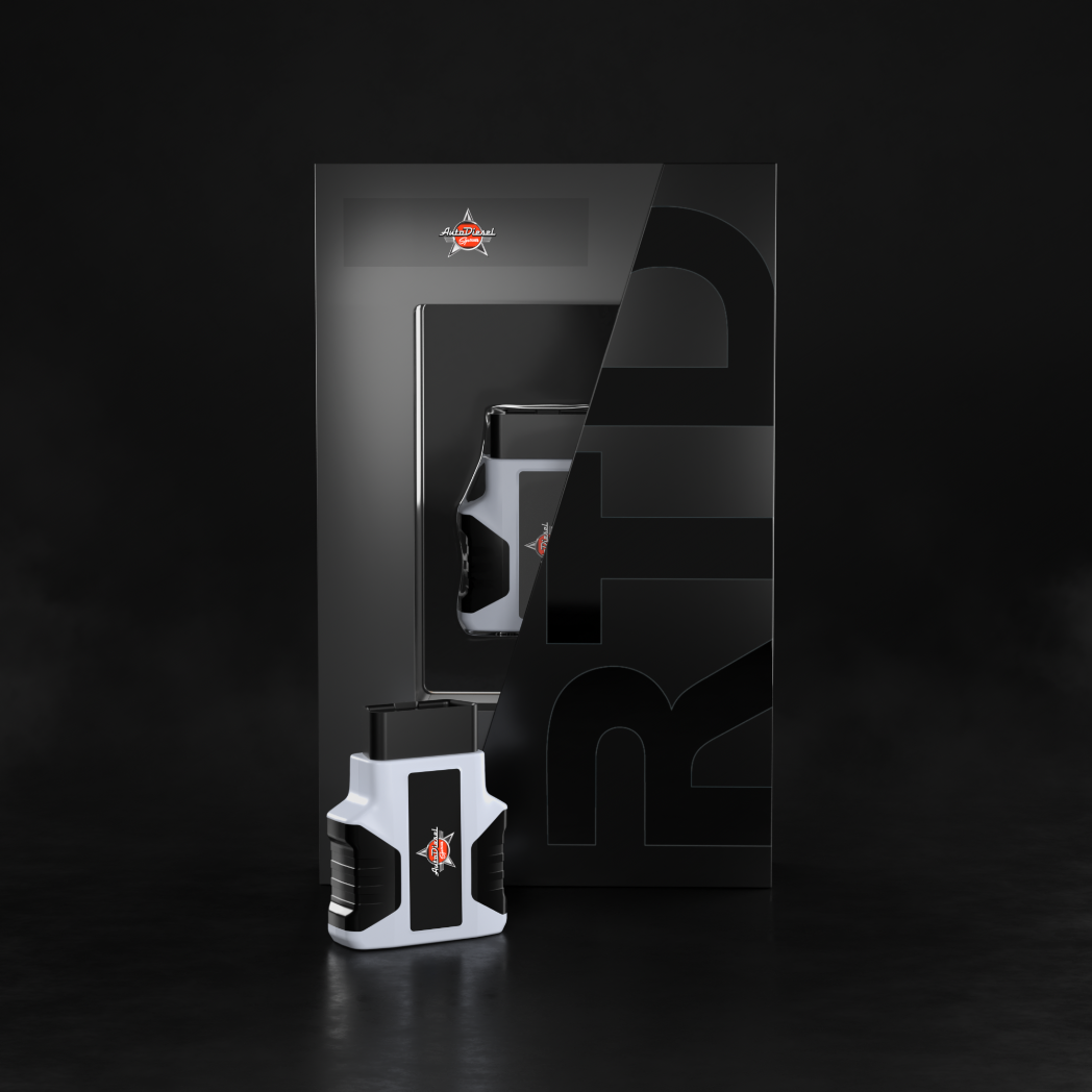 Electronic device with packaging on a dark background